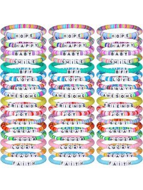 64 Pcs Colorful Friendship Bracelets Set, Heishi Beaded Surfer Jewelry Bulk
